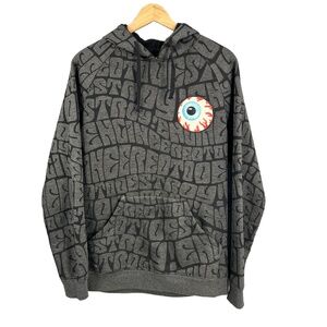 Mishka Eyeball Hoodie Brooklyn Destroy All Over Print Gray Sweatshirt Size Small